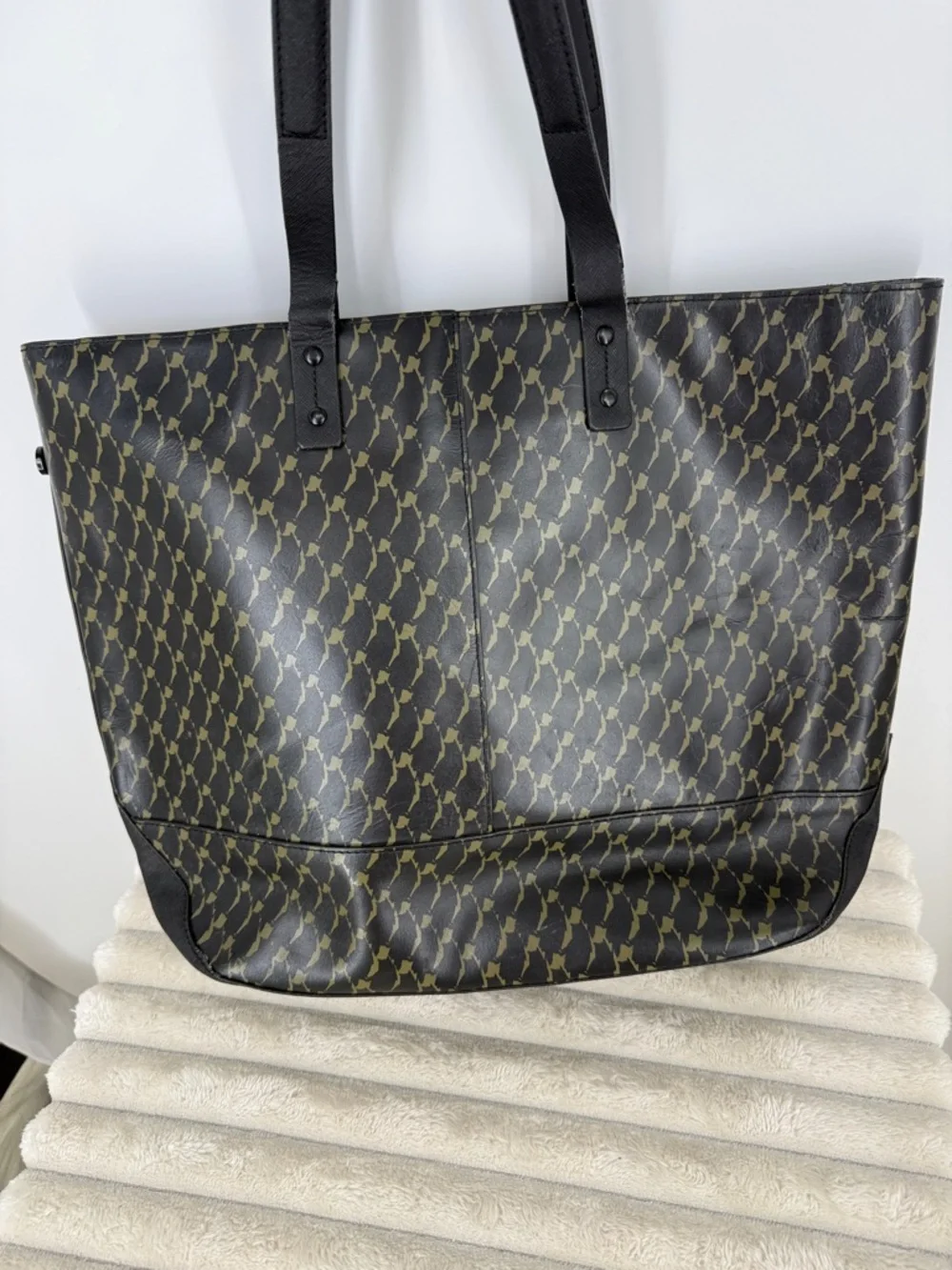 Anthropologie Joy Gryson Iiibeca Black Print Leather Reade Street Tote